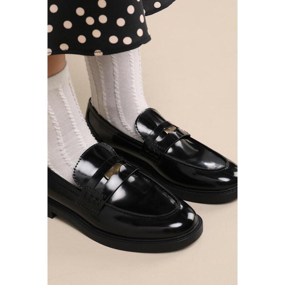 Lulus Halliday Black Patent Penny Loafers - Size 7